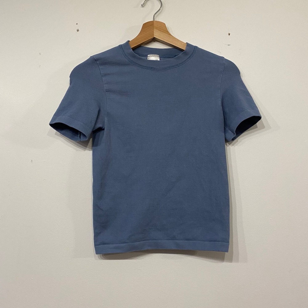 Gymshark Womens Ribbed Short Sleeve T-Shirt Blue Athletic Gym Top Small